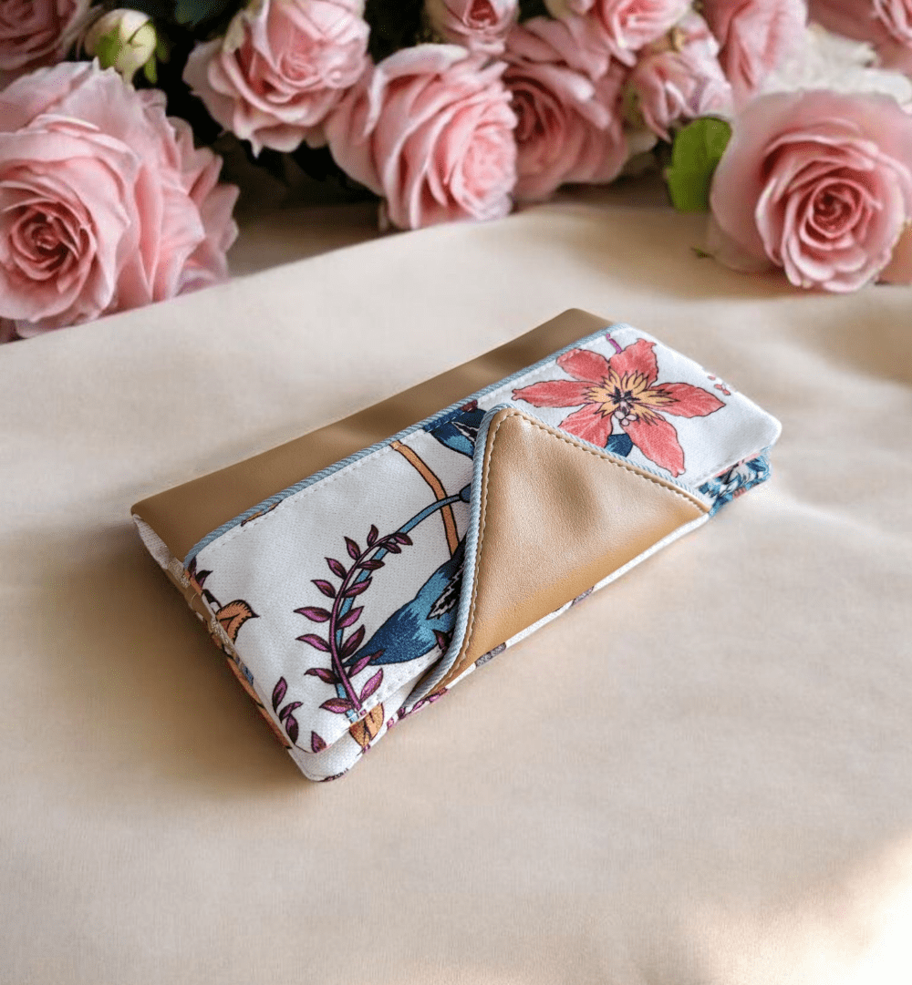 compagnon portefeuille toile de coton florale similicuir camel aubéline lnhkcreations2