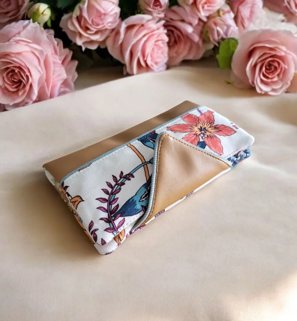 compagnon portefeuille toile de coton florale similicuir camel aubéline lnhkcreations2